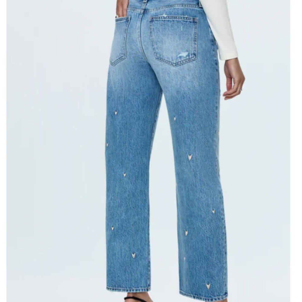 NWT Pistola Lexi Confetti Heart Embroidered Bowed Straight Jeans | Size 28 - Picture 5 of 9